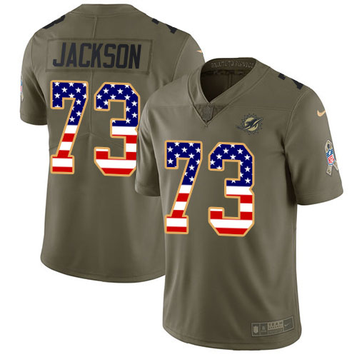 Nike Miami Dolphins #73 Austin Jackson Olive USA Flag Youth Stitched NFL Limited 2017 Salute To Service Jersey